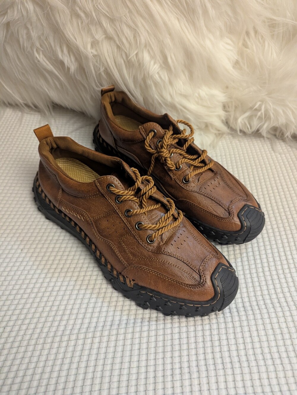 Men's Brown Leather Casual Lace-Up Shoes Size 12
